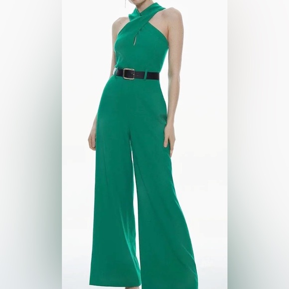Karen Millen Structured Crepe Halter Neck Belted Wide Leg Jumpsuit - Picture 10 of 10